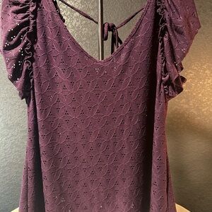 Perseption Purple Flutter Sleeve Ruffled Blouse